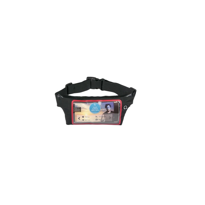 Спортна чанта за бягане със сензорна повърхност за мобилен телефон, регулируем колан, черен