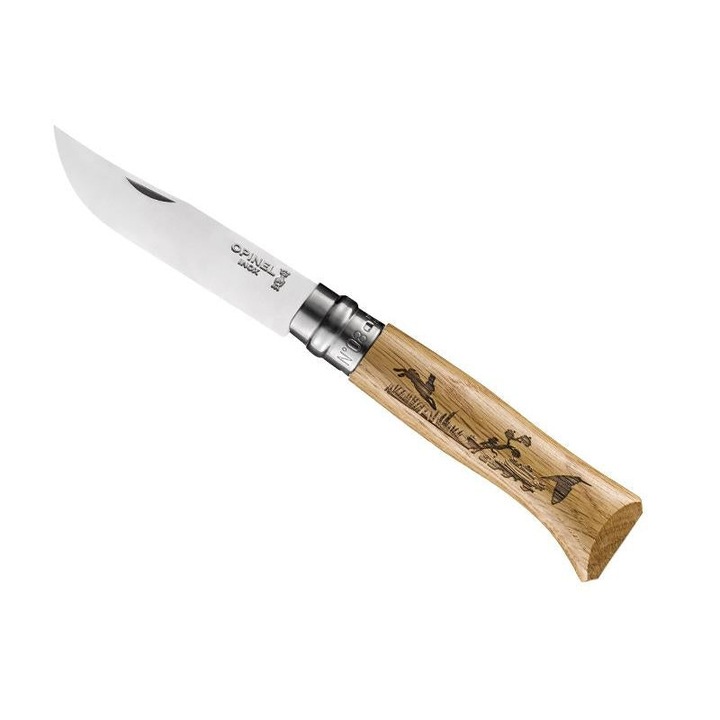 Briceag Pliant Opinel Nr 08 Cutit Outdoor Vanatoare Pescuit Camping Model Iepure Lama Inox Otel Inoxidabil Virobloc Siguranta Maner Lemn Fag Durabil 8.5cm Confort Ergonomic Esential Portabil