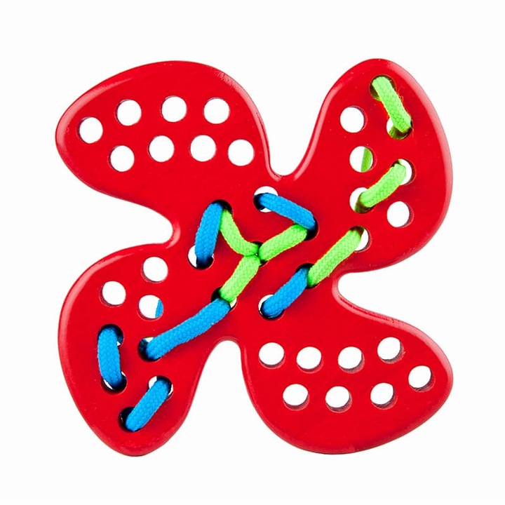 Virág fűzővel, Lobito, bükkfa, piros, 12 × 12 × 1,5 cm