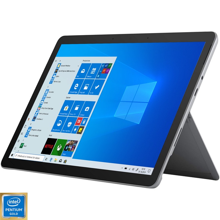 Laptop ultraportabil Microsoft Surface Go 2 cu procesor Intel Pentium Gold 4425Y, 10.5", Full HD, 4GB, 64GB eMMC, UHD Graphics 615, Windows 10 Home S, Platinum