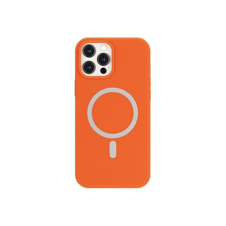 Калъф Mercury Magsafe, съвместим с iPhone 12 Pro Max, вътрешност от микрофибър, силикон, оранжев