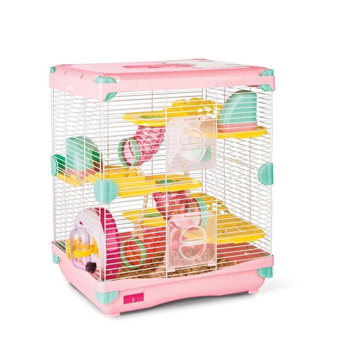 Happet Ketrec Rágcsálóknak 28 x 21 x 43cm Kiegészítőkkel és Emelettel Rózsaszín K812