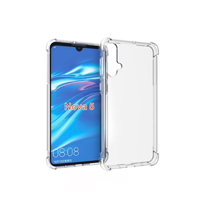 Прозрачен противоударен силиконов калъф, съвместим с Huawei Nova 5T