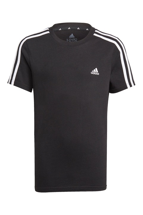 adidas Sportswear, Tricou din bumbac cu decolteu la baza gatului si detalii contrastante, Alb/Negru