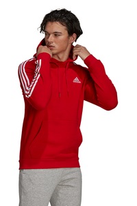adidas Sportswear, Hanorac cu buzunar kangaroo si 3 dungi Essentials, Alb, Rosu inchis, M