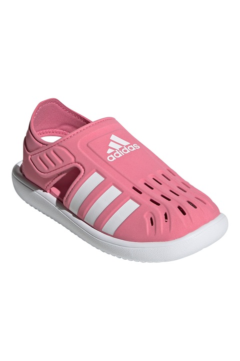 adidas Sportswear, Sandale cu varf inchis si logo, Alb/Roz prafuit