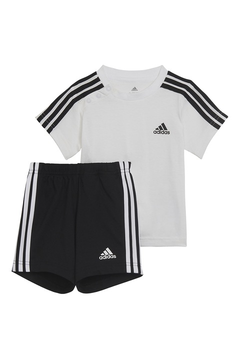 adidas Sportswear, Set de tricou si pantaloni scurti cu benzi laterale contrastante, Alb/Negru