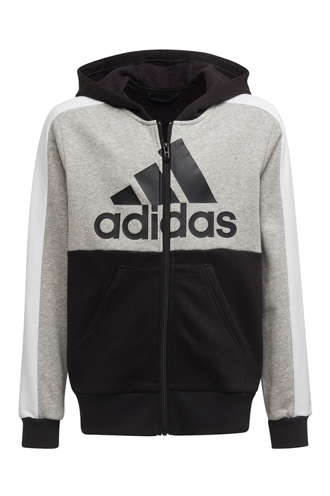 adidas Sportswear, Худи с цип и лого, 110 CM, Бял/Черен/Сив меланж