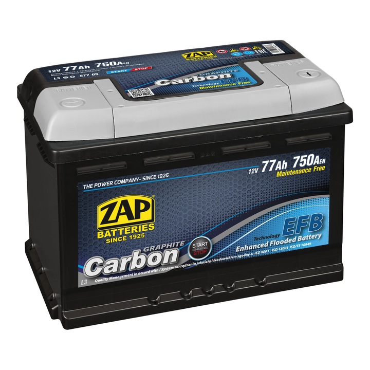 Baterie auto Zap CARBON EFB Start & Stop 77Ah