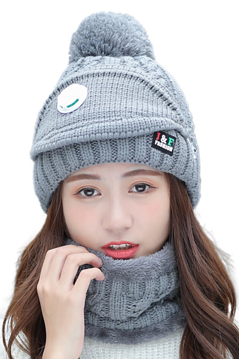 Set caciula cu fular si masca, foarte calduroase, gri, EFAYN.RO, Universala