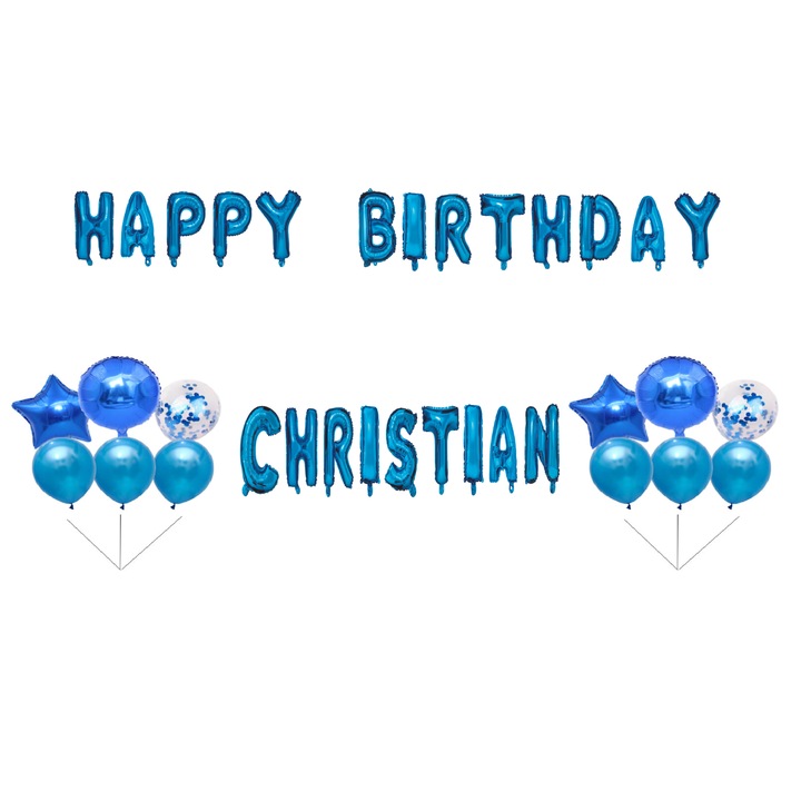 Boldog születésnapot keresztény lufi készlet, tortafeltét, kék, 35 db