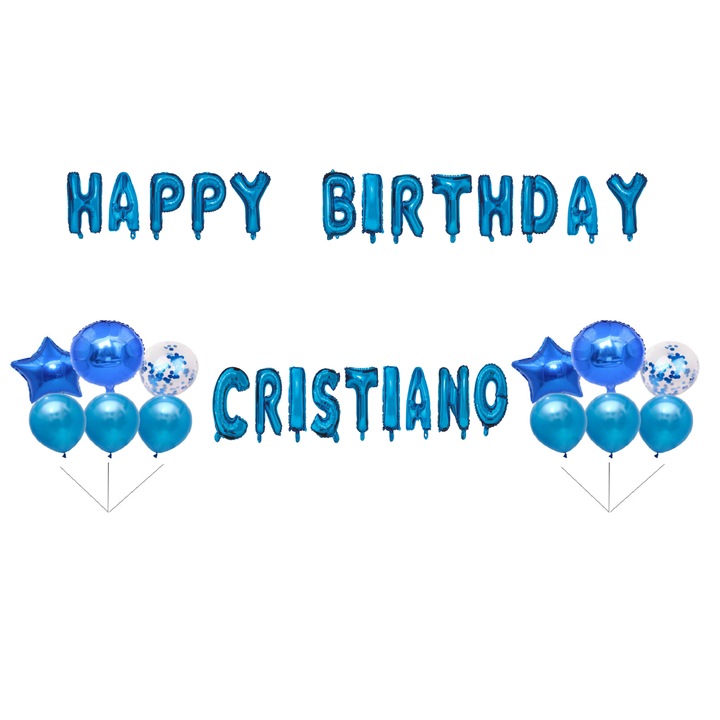 Boldog születésnapot Cristiano lufi szett, tortafeltét, kék, 35 db