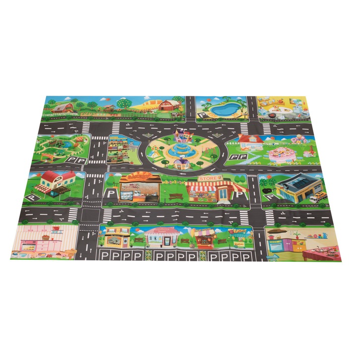 Luka gyerekszőnyeg, városmodell közlekedési táblákkal, tarka, 130x100cm