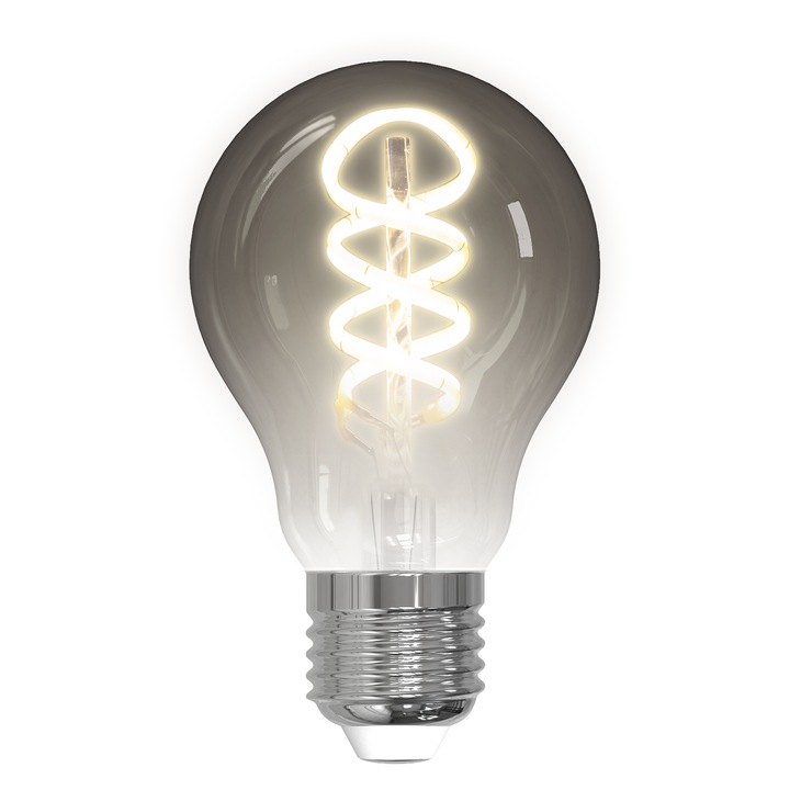 Bec smart LED filament spirala DELTACO SMART HOME, E27, WiFI 2.4GHz, 5.5W, 300lm, reglabil, 1800K-6500K, 220-240V, negru transparent