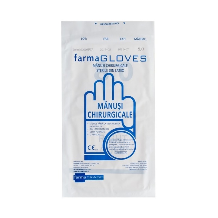 Set 50 perechi manusi chirurgicale sterile latex usor pudrate marime 8