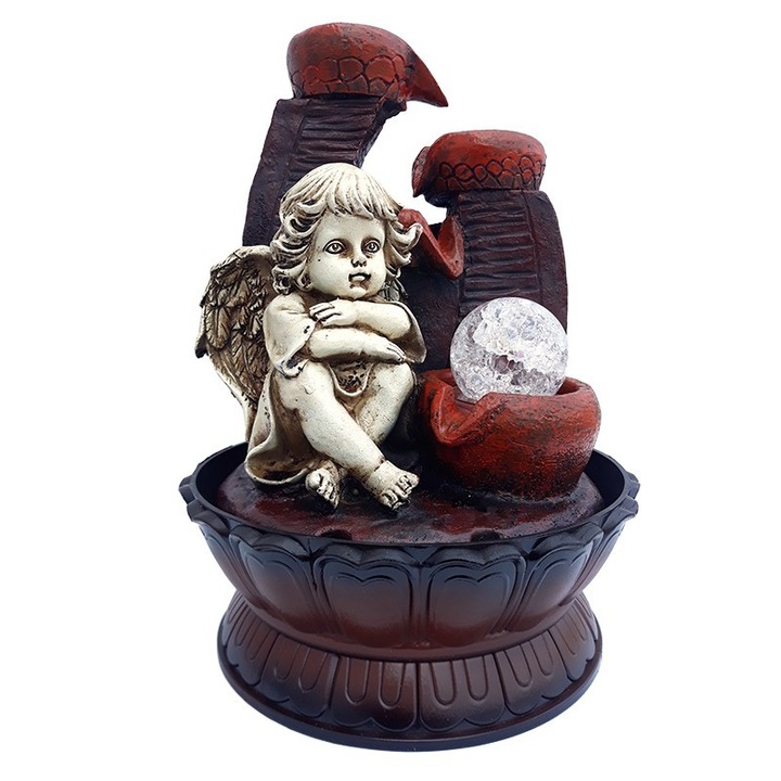 Gyanta szökőkút angyalkával és labdával, 20x27 cm