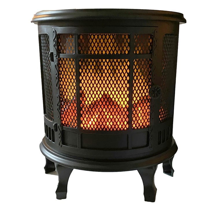 Felinar cu lumina, model semineu, din plastic, cu baterii, 36 cm