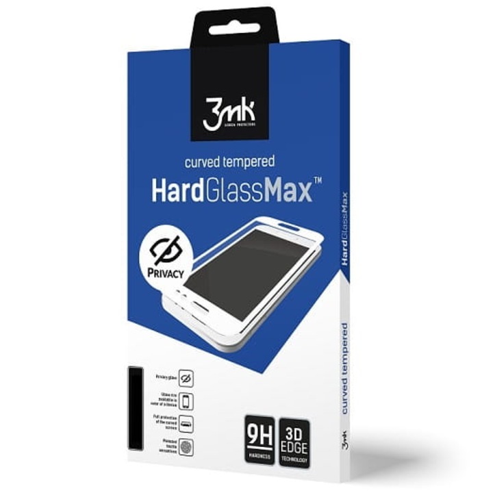 Стъклен протектор за дисплей 3mk HardGlass Max Privacy™ с цяло лепило, За iPhone 12/12 Pro (6.1), Прозрачен, черен