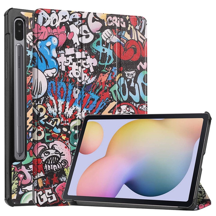 Husa tip carte pentru Samsung Galaxy Tab S7 FE 12.4'', T730/T736 2021, cu suport pentru smart pen, piele ecologica, Urban Vibe, Multicolor, KOF-BBL6916