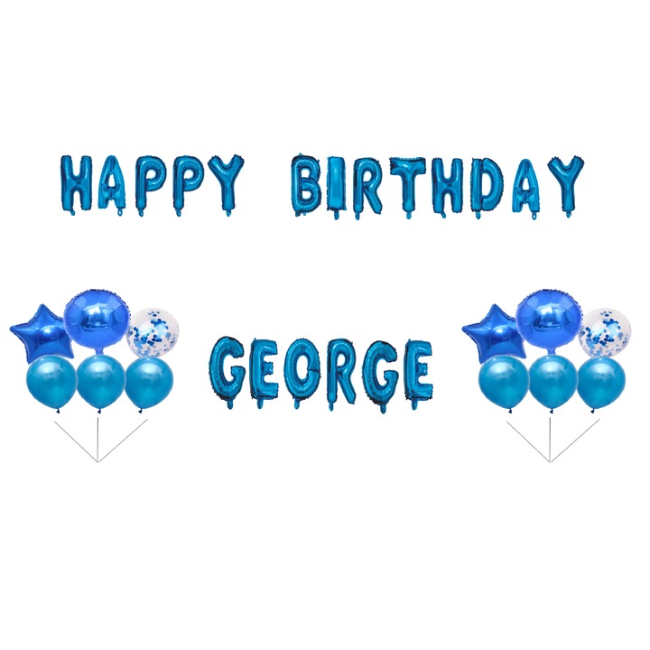 Boldog születésnapot George lufi készlet, tortafeltét, kék, 35 db