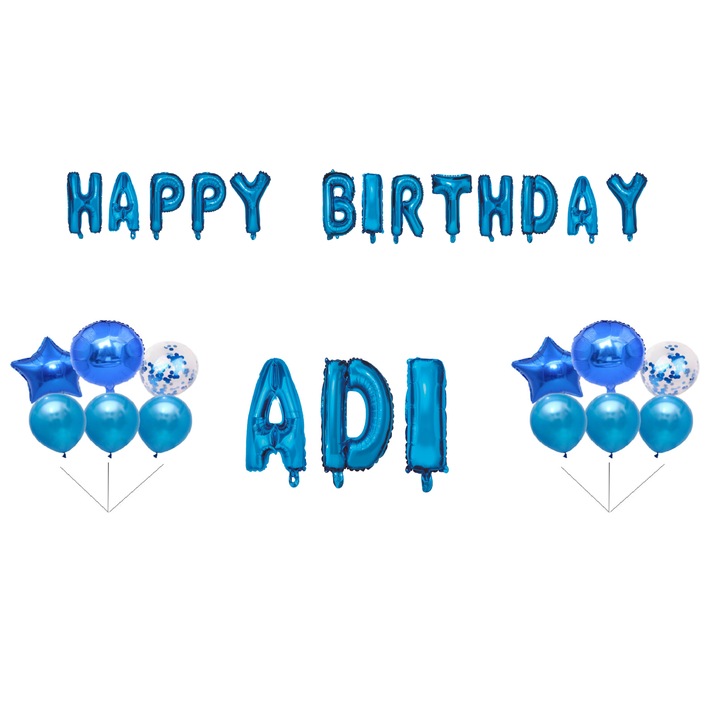 Boldog születésnapot Adi lufi szett, tortafeltét, kék, 35 db
