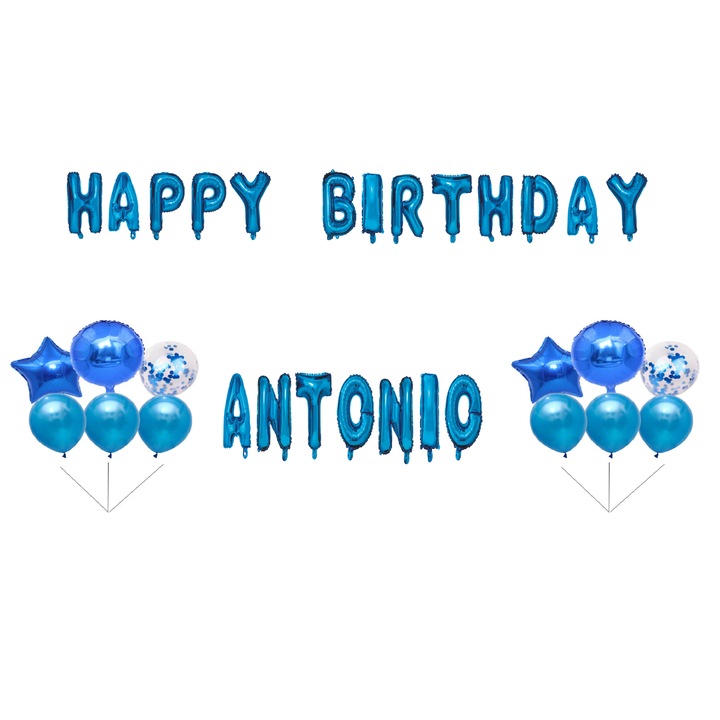 Boldog születésnapot Antonio lufi szett, tortafeltét, kék, 35 db