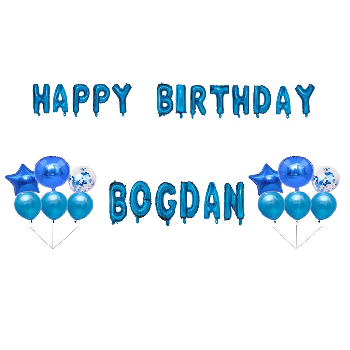 Boldog születésnapot Bogdan lufi készlet, tortafeltét, kék, 35 db