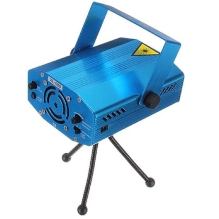 Proiector Laser eOptima® XY-HS-03, 6 proiectii, Mod Strobo, Ajustare Viteza, Joc Lumini Interior, Activare la Sunet, Albastru
