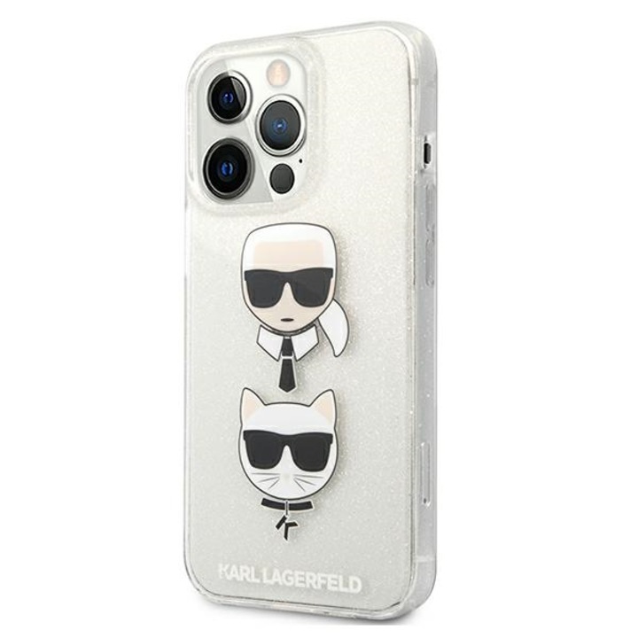 Husa pentru iPhone 13 Pro / 13 Karl Lagerfeld Glitter Karl&Choupette silver
