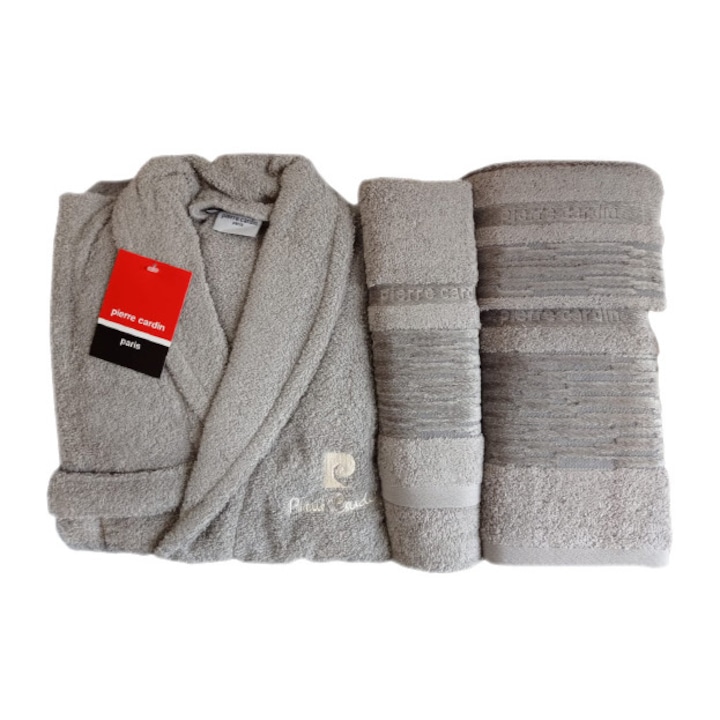 Комплект халат с хавлиени кърпи, 100% памук, Pierre Cardin, кафе, L-XL