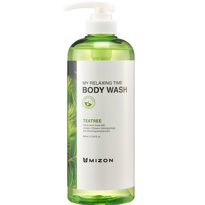 Tusfürdő teafa kivonattal és természetes kivonatokkal, Mizon My Relaxing Time testápoló, 800 ml
