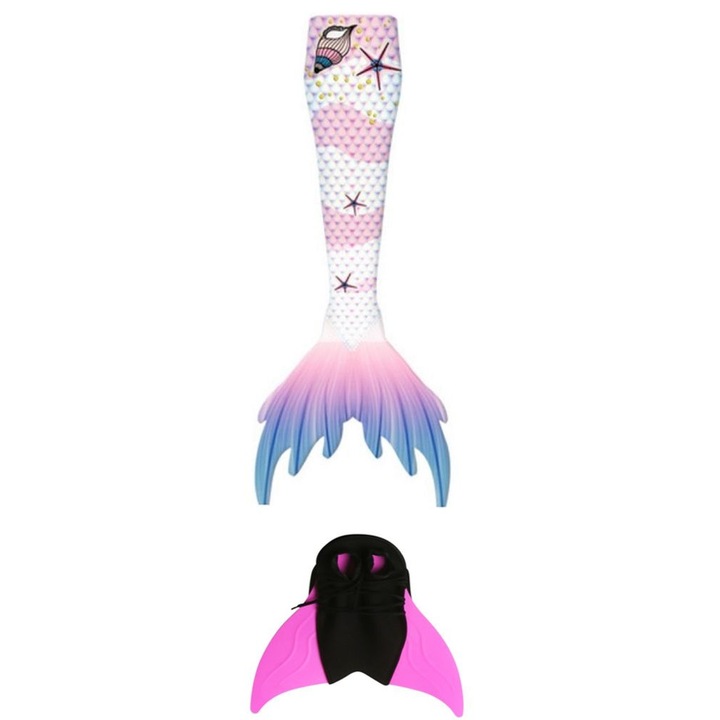 2 részes fürdőruha szett, sellő modell, farokúszóval a farok rögzítéséhez, Kagylók