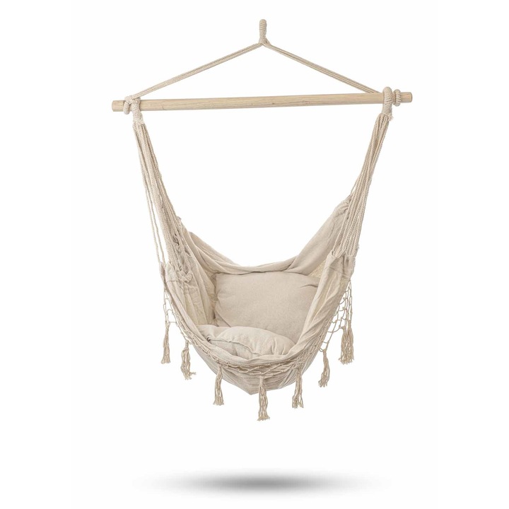 Бразилски хамак, дърво, включени възглавници, бежово
