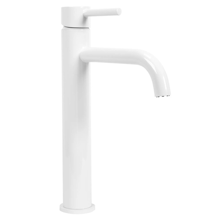 Висок смесител за мивка Lungo White, монтаж на плот, керамична глава Sedal, покритие Glossy White