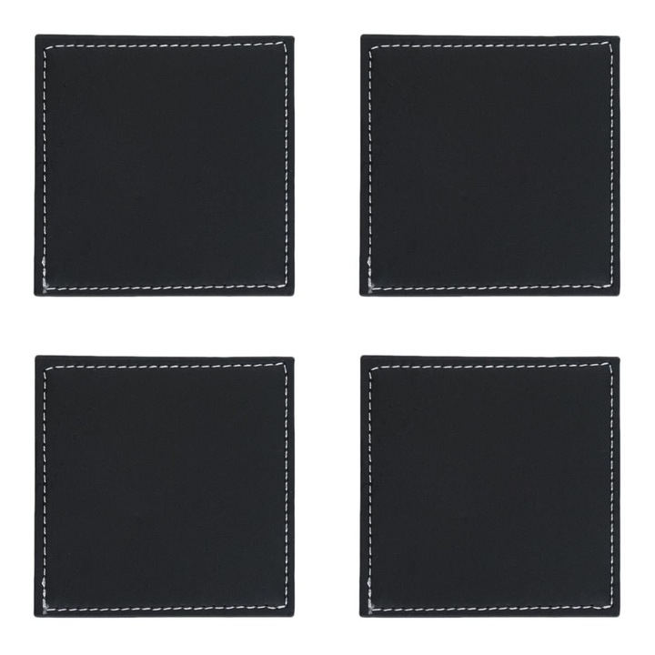 Комплект Поставки за Чаши, Черен, Изкуствена Кожа, 10x10см, 4 Броя, MYONNA IT & E- COMMERCE ®