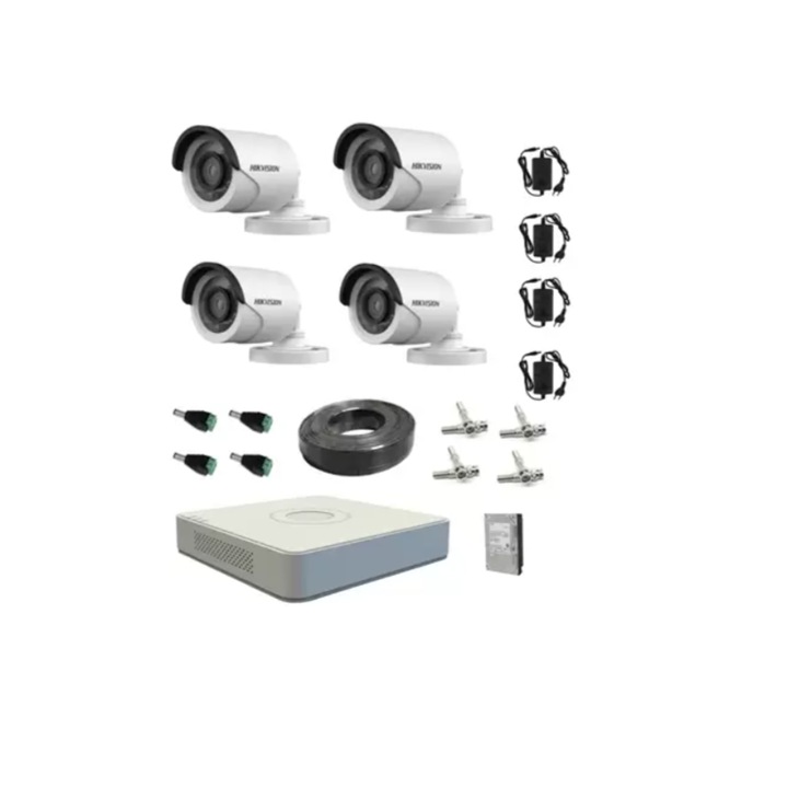 Kit supraveghere video Hikvision profesional 4 camere rezolutie 1920x1080 IR 40 M lentila 2.8 wide-angle + HDD 1 TB inclus