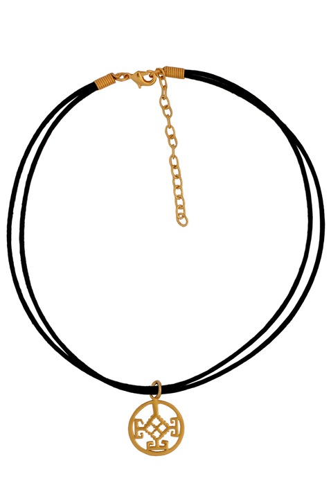 Colier tip choker, piele intoarsa, cu pandantiv uniunea familiei, cultura Narino, placat cu aur de 24 K, 345 - 410 mm, 4.8 g