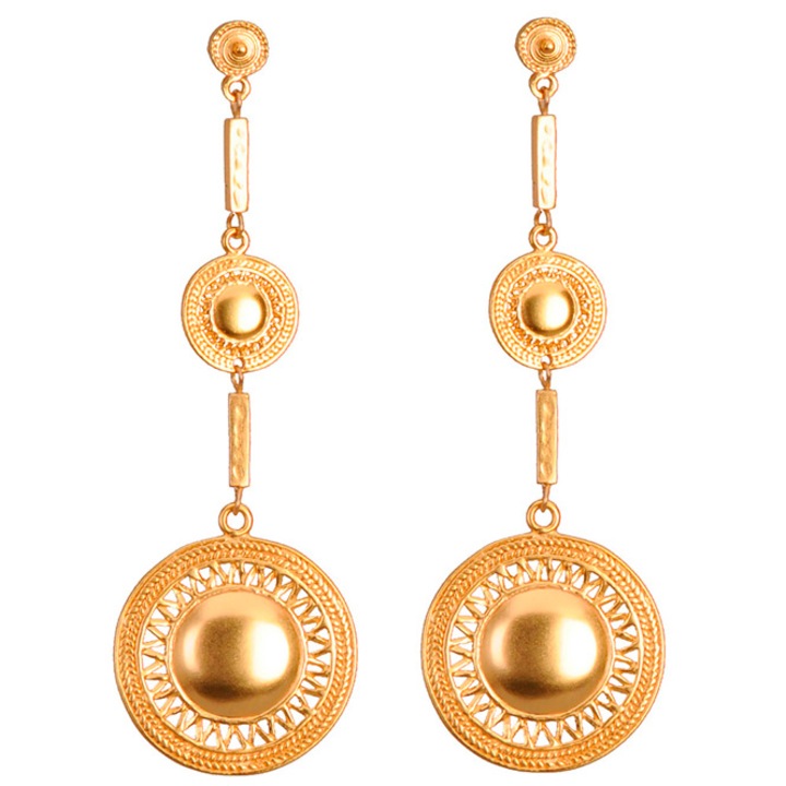 Cercei lungi cu model soare, placati cu aur de 24 K, lungime 9.9 cm