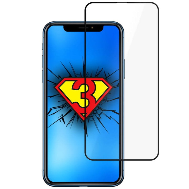 3MK HardGlass Max Lite tok Iphone X / XS / 11 Pro telefonhoz, üveg, fekete keret
