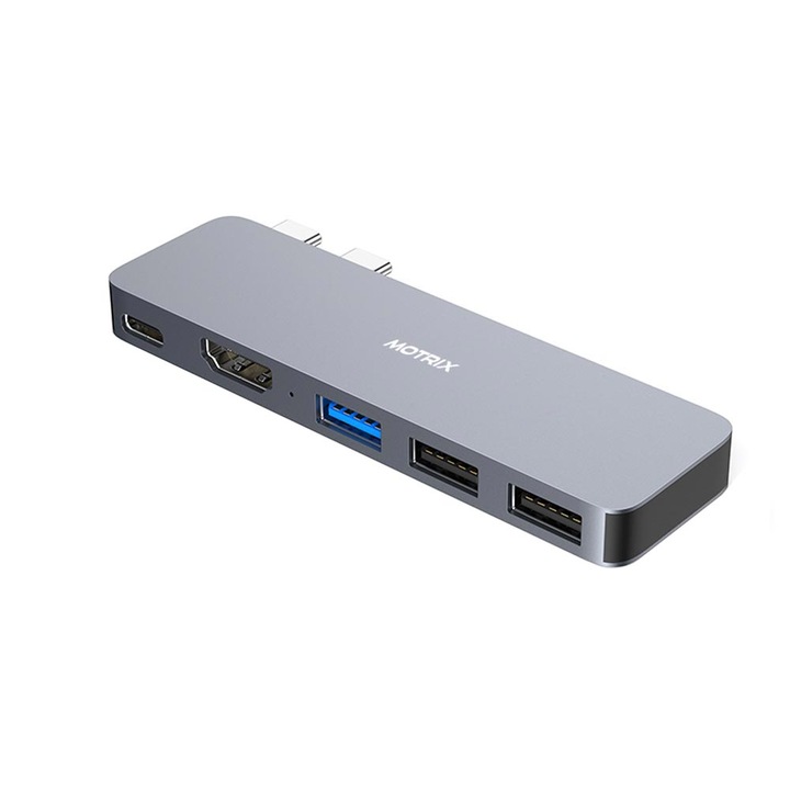 Hub adaptor Motrix® Dual Thunderbolt la 1xUSB 3.0, 2xUSB 2.0, 1xHDMI, 1xType-C Power Delivery pentru MacBook Pro / Air