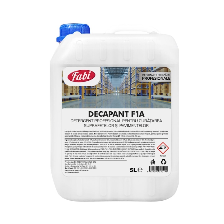 Decapant F1A pentru pardoseli, Fabi, 5 L, formula profesionala, curata eficient toate tipurile de suprafete si pavimente