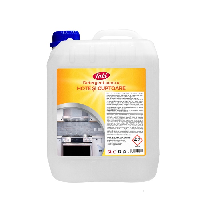 Detergent Profesional pentru hote si cuptoare, Fabi, 5L, actiune degresanta, pentru aragaz, plita, cuptor, hota