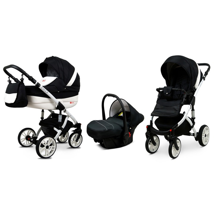 3 az 1-ben babakocsi Lilly, BabyLux, alumínium keret, fekete/fehér