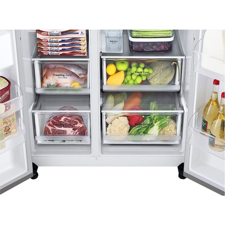 Side by side LG GSLV71PZTE, No Frost, Door In Door, 635 l, Dozator apa, Clasa E, H 179cm, Argintiu