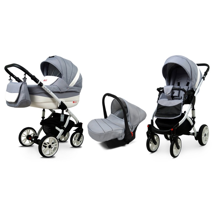 3 az 1-ben babakocsi Lilly, BabyLux, alumínium keret, szürke/fehér