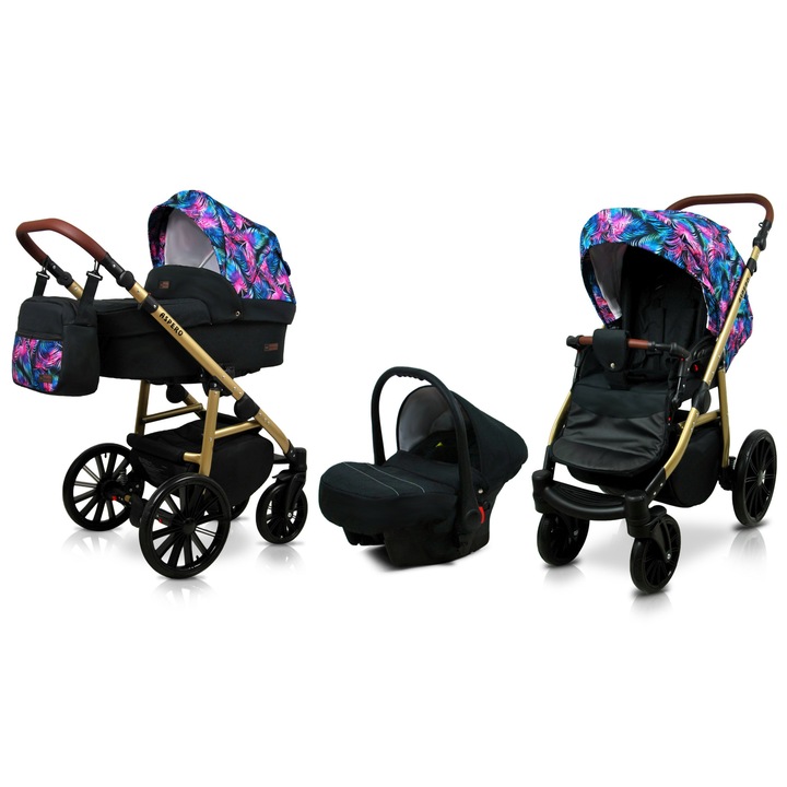 Количка 3 в 1 BabyLux Aspero Feather, Алуминиева рамка, Многоцветен