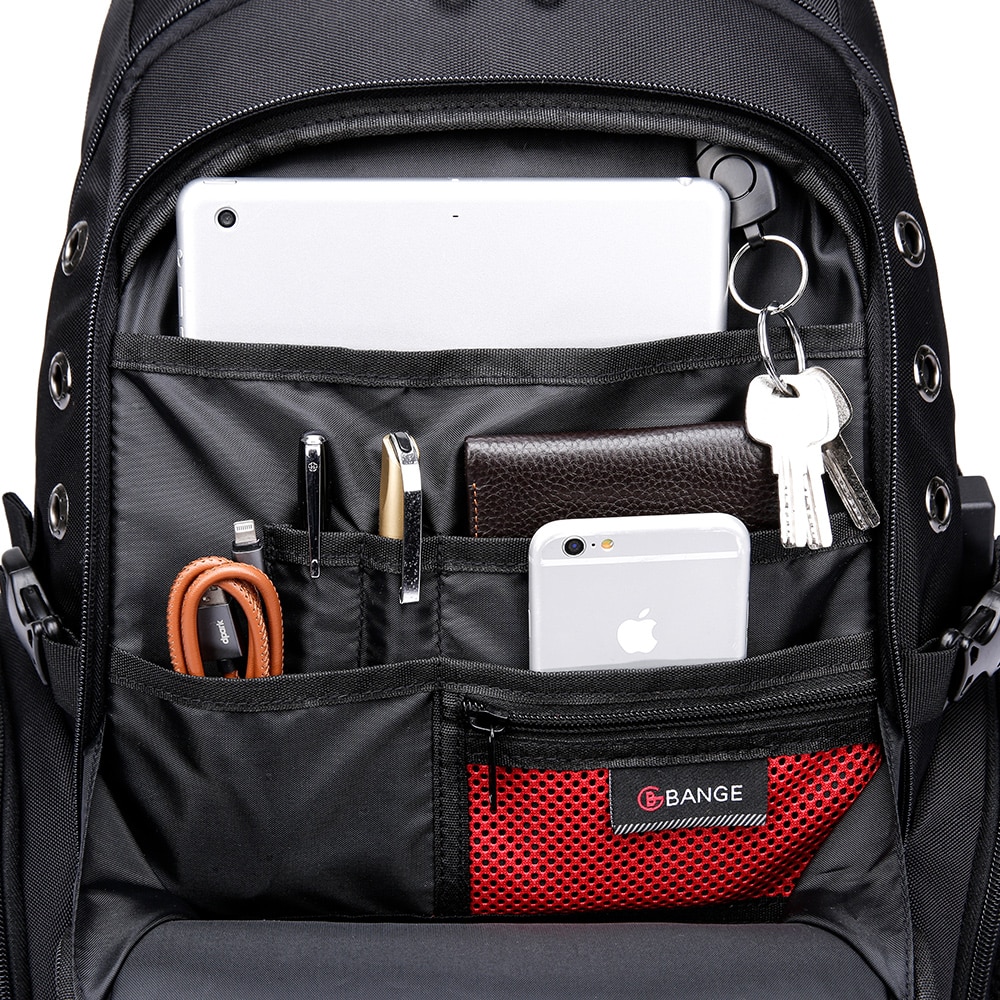 Rucsac laptop 15.6 inch, port USB, rezistent la apa, sistem fixare pe valiza, buzunar antifurt,, model sport casual BANGE, BG1905BK, Negru