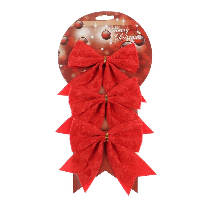 Set 3 fundite decorative Craciun, rosii, 10,5 x 11 cm, SYHDJ-341911B