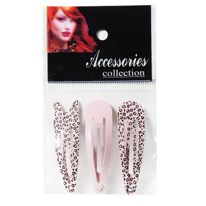 Pili-Paradise hajcsat szett, Műanyag, 3 db, Világos rózsaszín/fekete