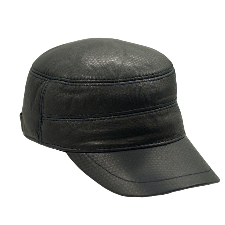 Кожена шапка Dazoriginal с наушник, Army Style, Регулируема, Естествена кожа, 56-62 cm, Черна